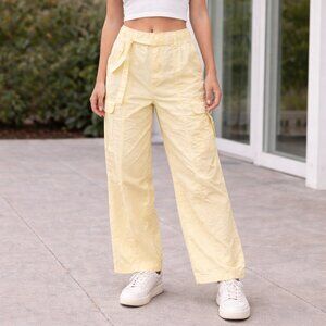 Y2K No Boundaries Cargo Pants • Wide Leg • Pastel Butter Yellow 8-10 M Parachute